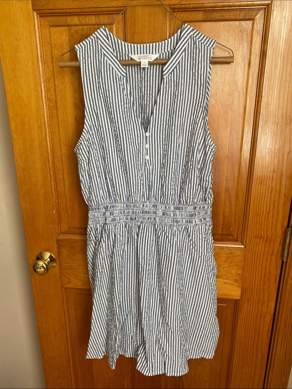 Madewell Navy and White Striped Sleeveless Dress